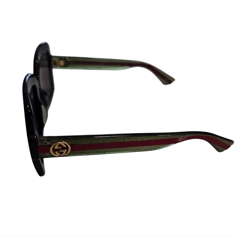 Gucci Women's Sunglasses with Black Frame and Red & Green Accents With Gold Logo